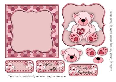 Valentine Cupid Bear Square Card Topper