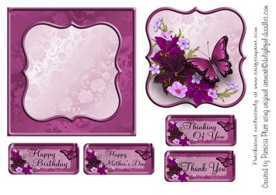 Burgandy Butterfly All Occasion Square Card Topper