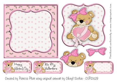 Pink Valentine Bear Square Card Topper