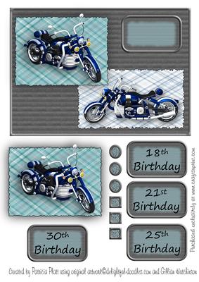 Blue Motor Bike Ages Card Topper