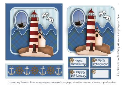 Lighthouse and Boat Card Topper All Occasions