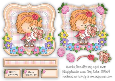 Little Girl with Flowers for Mother's Day/birthday Topper