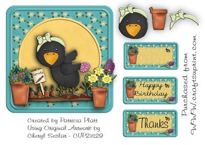 Gardening Crow Birthday/thanks/various Topper
