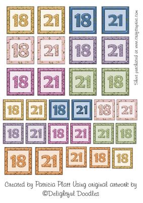 Numbers 18 and 21 Square Embelishments