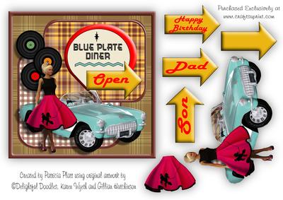 Blue Convertible Birthday/father's Day Square Card Topper
