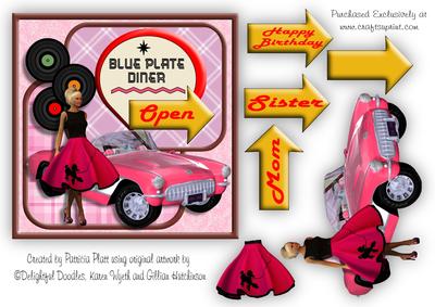 Pink Convertible Birthday/mother's Day Square Card Topper