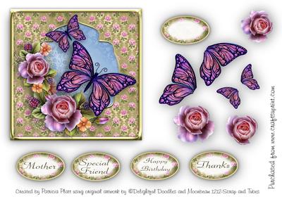 Butterfly and Roses Square Card Topper