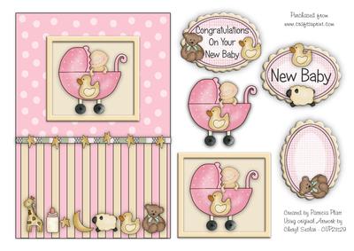 Pink New Baby Pram and Toys Topper