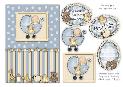 Blue New Baby Pram and Toys Topper