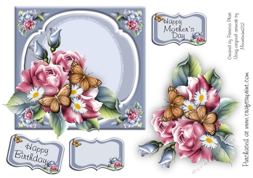 Birthday or Mothers Day Spring Roses and Butterflys Topper