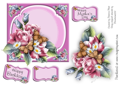 Mothers Day, Birthday, All Occasion Spring Roses and Butterflies Card Topper