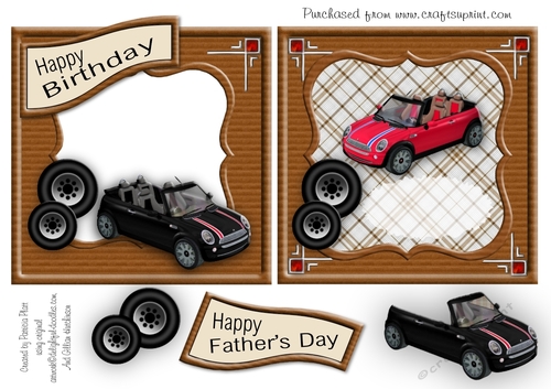 Mini Car Birthday or Fathers Day Appeture Topper and Insert