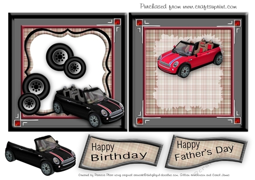 Mini Car Fathers Day or Male Birthday Aperture Topper and Insert
