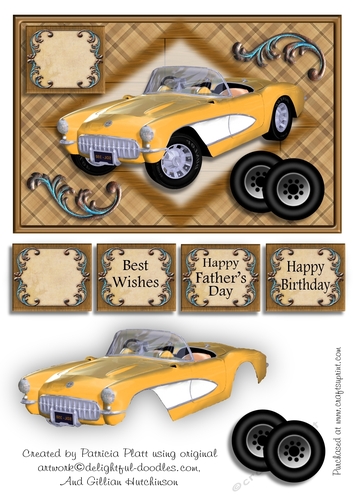 Yellow Corvette Car Topper for Birthdays, Fathers Day or Various occasions