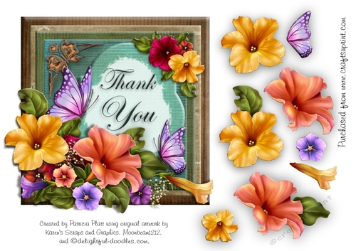 Petunias and Butterflies Thank You Square Card Topper