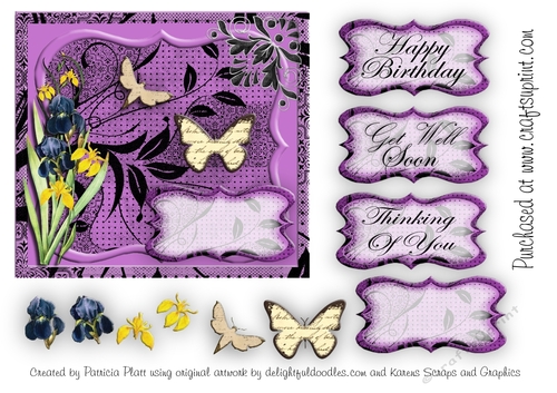 Iris and Butterflies Lavendar Square Topper Various Occasions