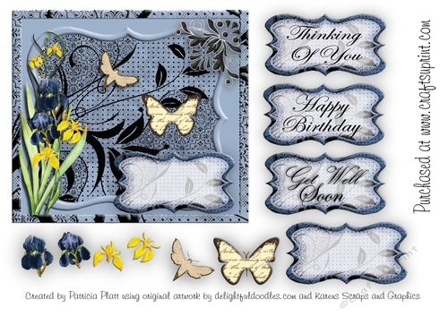 Iris and Butterflies Blue square Topper Various Occasions