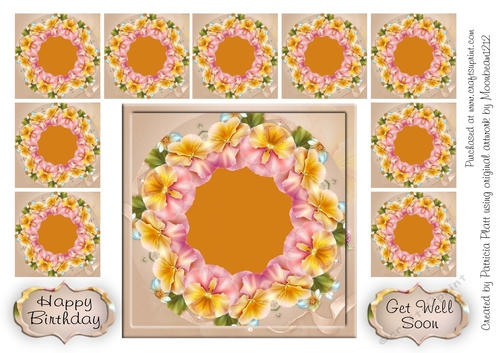 Peach Pansy Teabag Topper Happy Birthday or Get Well Soon