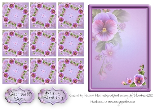 Lavendar Pansy Teabags and Topper Happy Birthday or Get Well Soon number 2