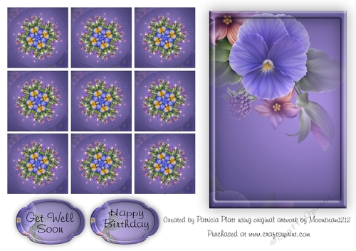 Blue Pansy Teabag Topper Happy Birthday or Get Well Soon