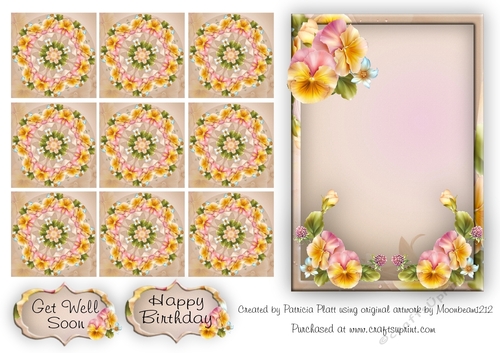 Pink Pansy Teabag Topper Happy Birthday or Get Well Soon
