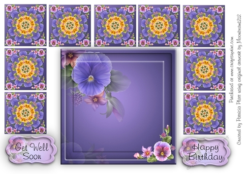 Blue Pansy Teabag Topper Happy Birthday or Get Well Soon number 2