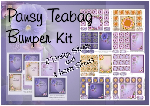 Pansy Teabag Toppers and Inserts Birthday and Get Well Bumper Kit