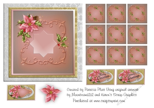 Christmas Pink Poinsettia Ornate Square Teabags and Topper 2