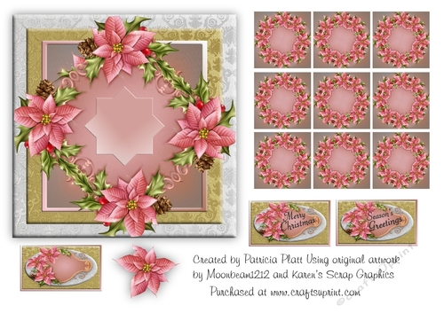 Christmas Pink Poinsettia Square Teabags and Topper