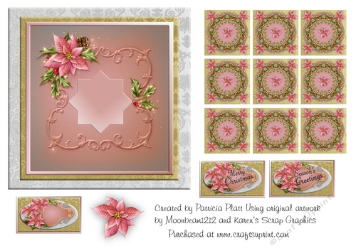 Christmas Pink Poinsettia Ornate Square Teabags and Topper 3