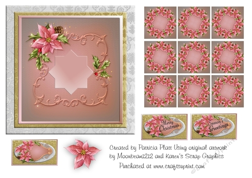 Christmas Pink Poinsettia Ornate Square Teabags and Topper 4