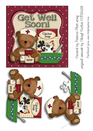Nurse Bear with Chicken Soup Get Well Soon Topper