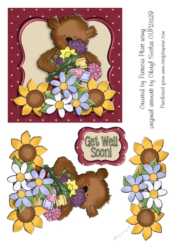 Get Well Soon Flower Bear Card Topper