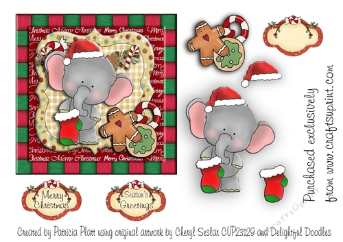 Christmas Elephant Square Card Topper