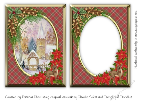 Christmas Village Church Red Aperture Card Topper