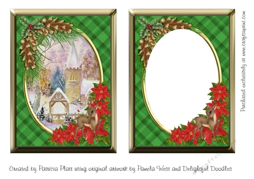 Christmas Village Church Green Aperture Card Topper