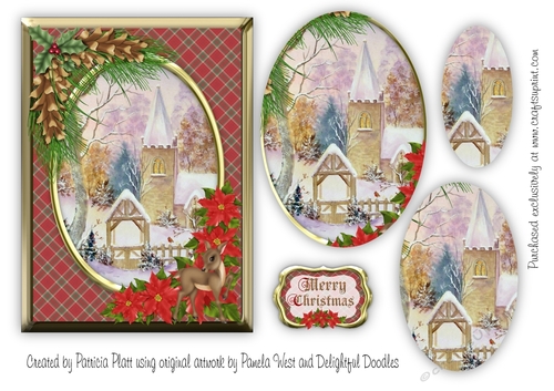Christmas Village Church Red Pyramid Card Topper