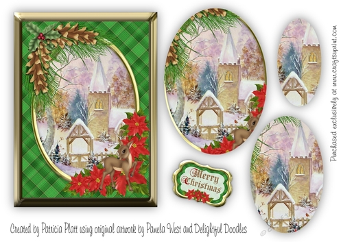 Christmas Village Church Green Pyramid Card Topper