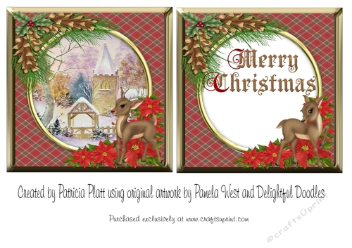 Christmas Village Church Square Quick Card Topper and insert red