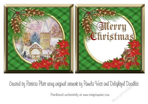 Christmas Village Church Square Quick Card Topper and insert green