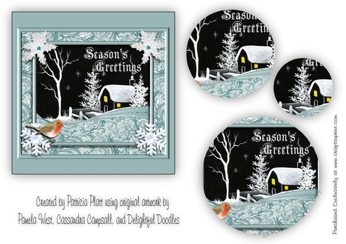 Snowy Night Seasons Greetings Circle Pyramid Card topper