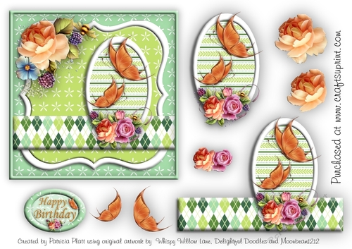 Birthday Butterflies and Roses Square Topper