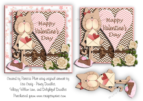 Happy Valentine Cat Square Card Topper