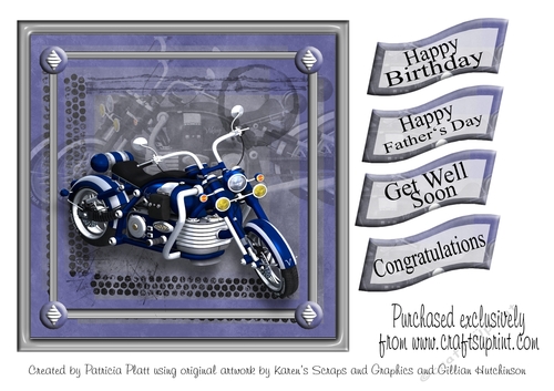 Blue Grunge Blue Motorcycle Card Topper various occasions