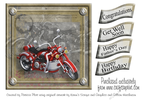 Grunge Red Motorcycle Card Topper various occasions