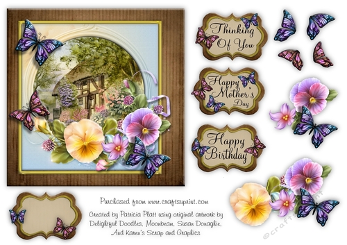 Pansy and Butterfly Cottage Various Occasions Square Topper