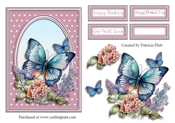 Blue Butterflies Decoupage 5x7 card topper #3