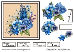Blue Flowers Decoupage card topper 6x6