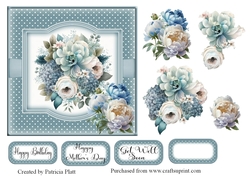 Blue and white Peonies Flowers 6x6 topper