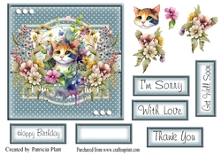 6x6 Cat and flowers #1